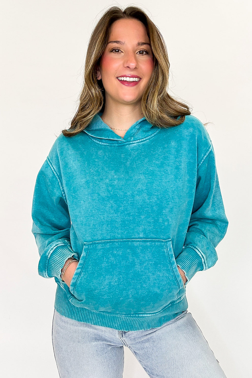 Light Teal / S Soft Burnout Acid Wash Hooded Sweatshirt - FINAL SALE - Madison and Mallory