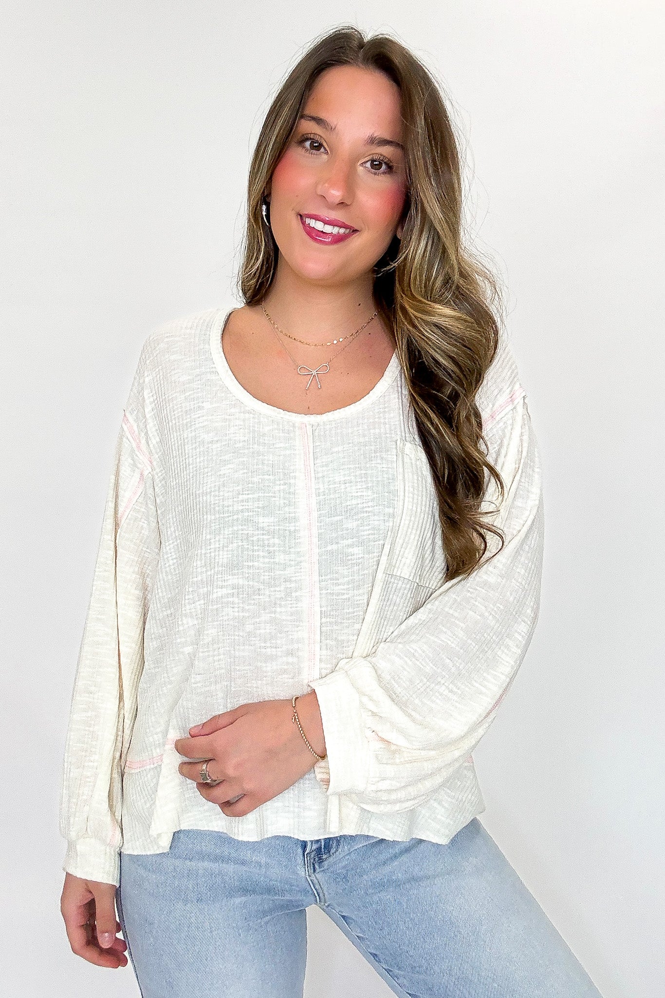 Natural / S Soft Current V-Neck Flowy Top - Madison and Mallory