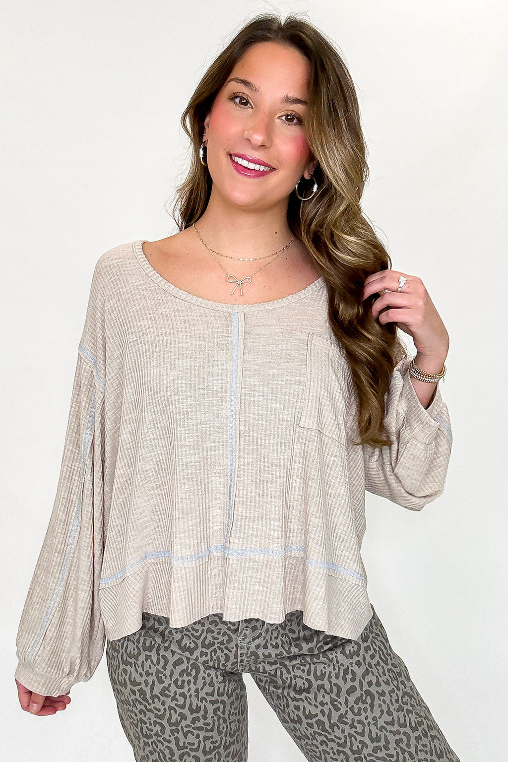 Pale Taupe / S Soft Current V-Neck Flowy Top - Madison and Mallory