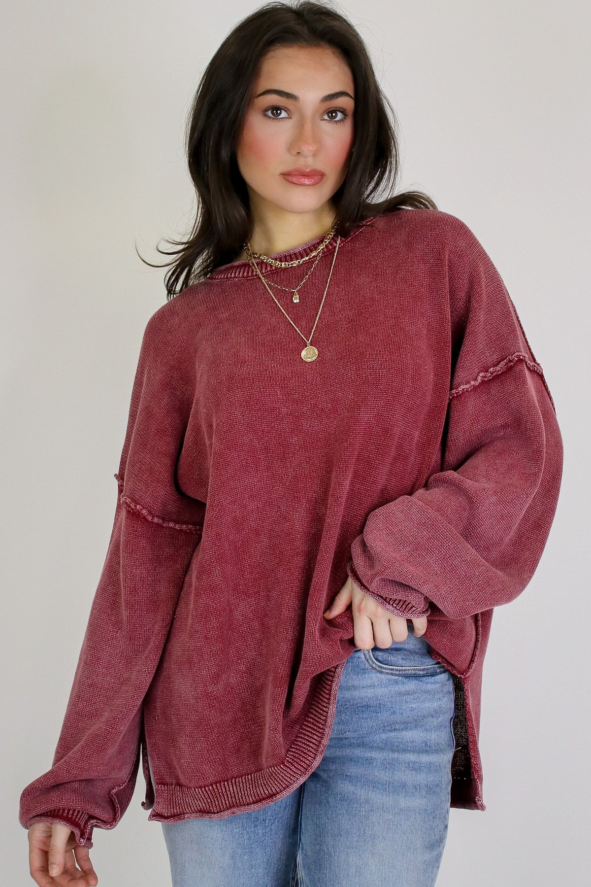 Soft Edge Contrast Seam Pullover