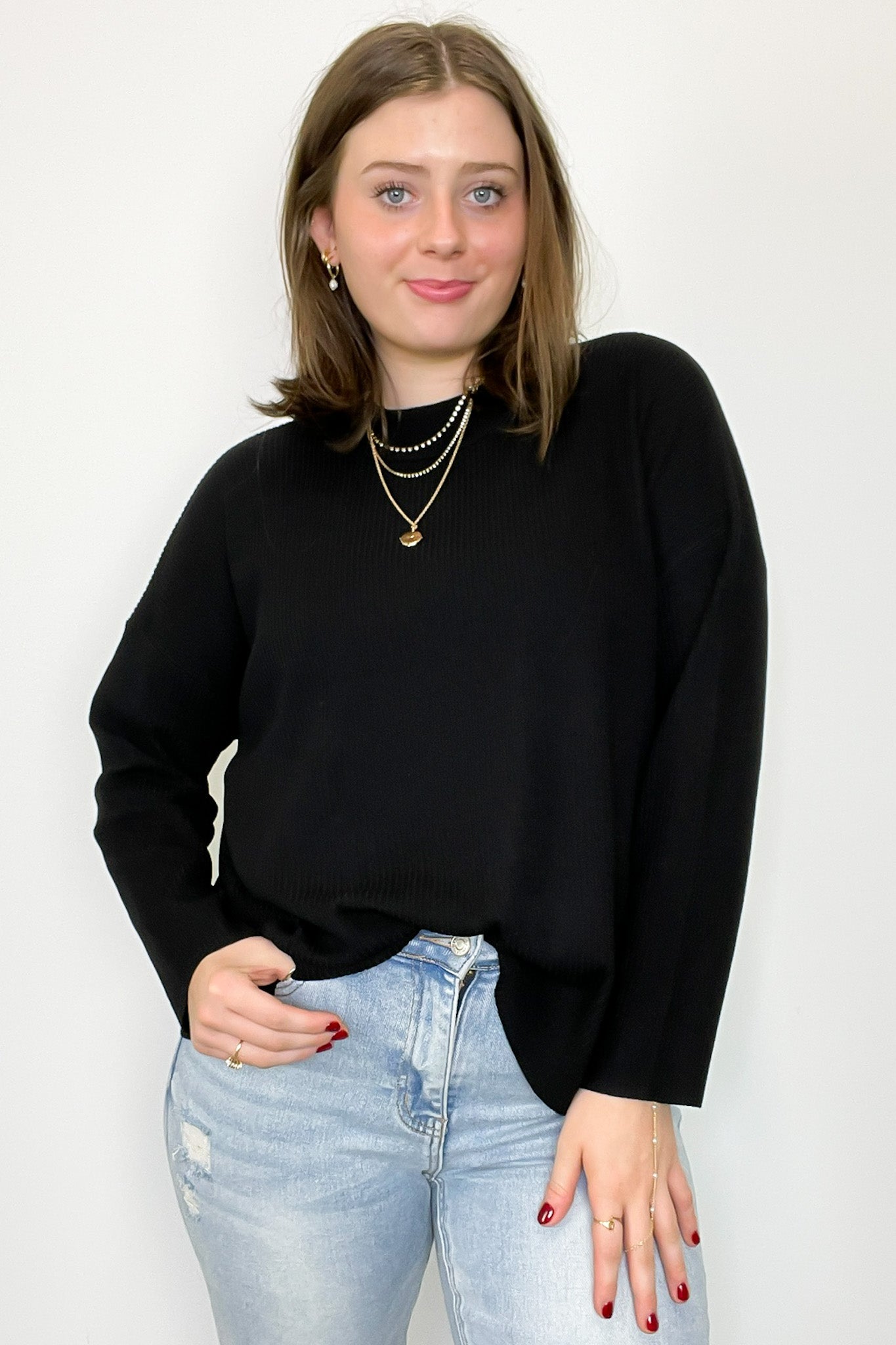 Black / S Soft Focus Mock Neck Sweater - Madison and Mallory