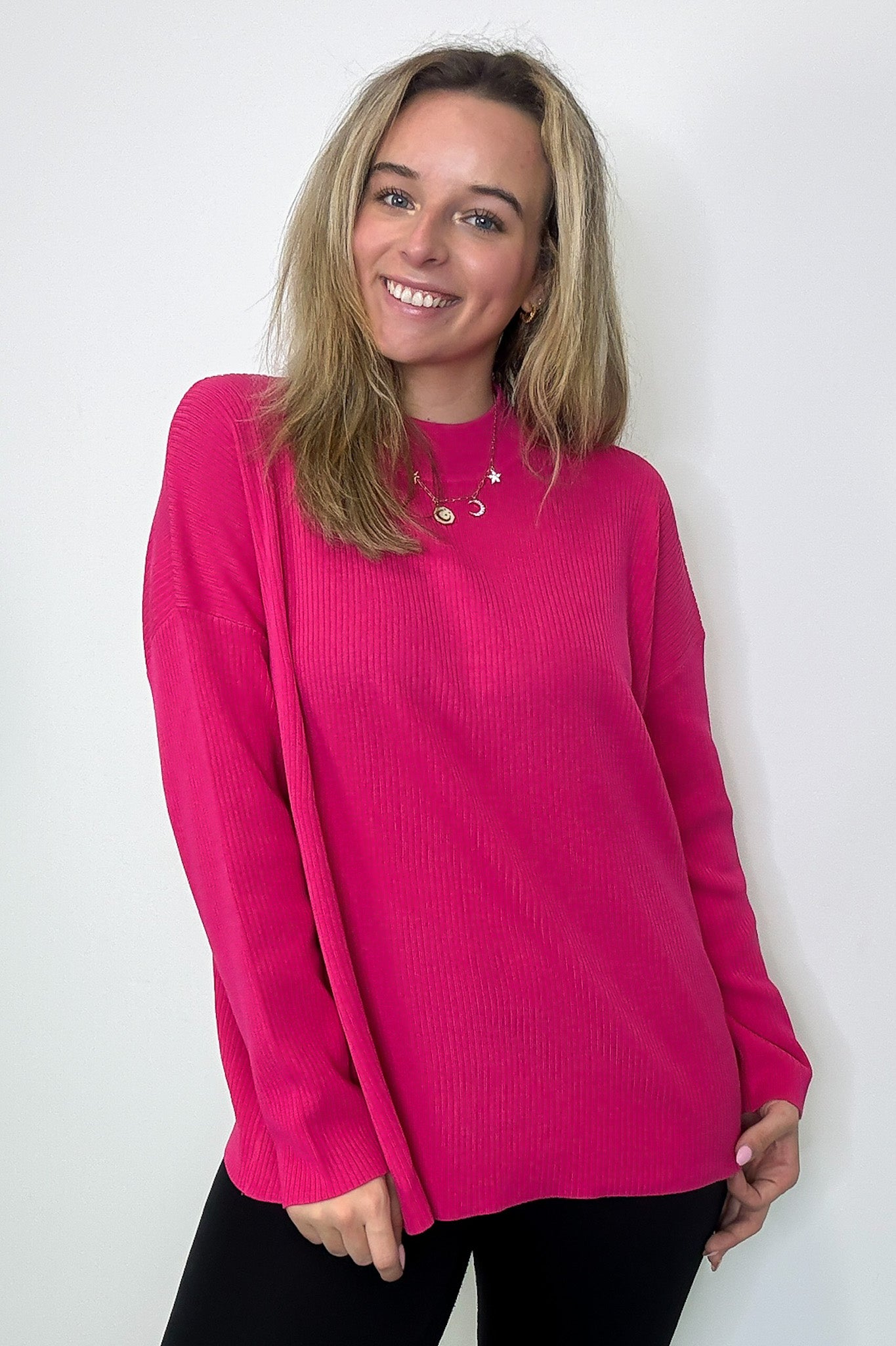 Hot Pink / S Soft Focus Mock Neck Sweater - Madison and Mallory