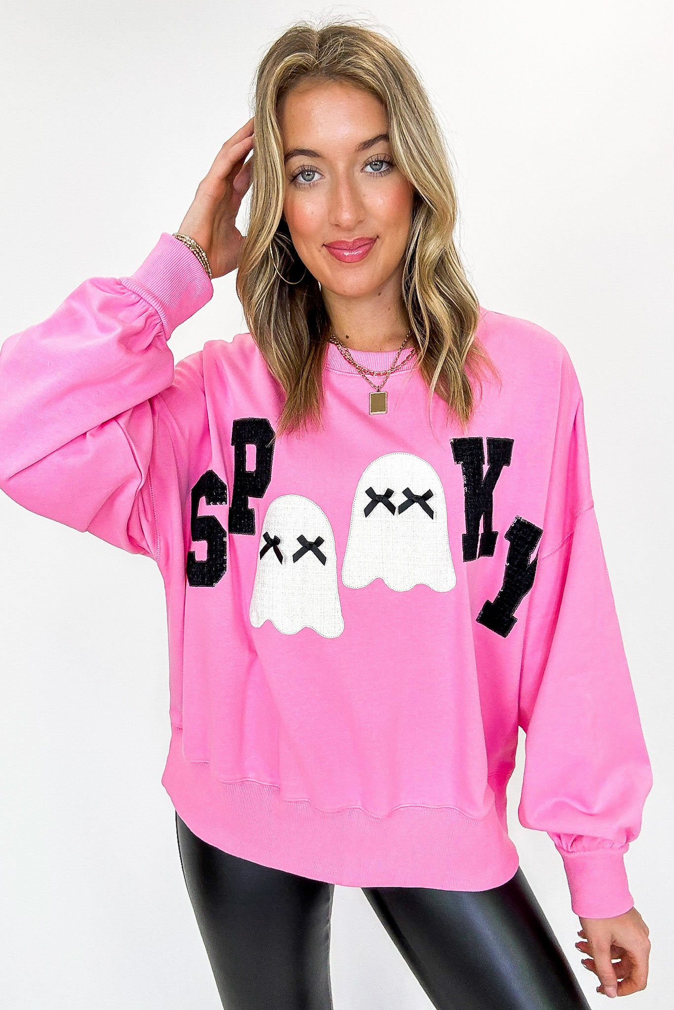 Pink / S Soft Haunt Spooky Ghost Graphic Pullover - Madison and Mallory