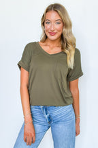Deep Olive / S Soft Life V-Neck Pocket Tee - FINAL SALE - Madison and Mallory
