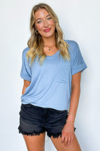 Indigo / S Soft Life V-Neck Pocket Tee - FINAL SALE - Madison and Mallory