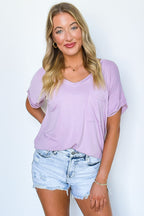 Lilac / S Soft Life V-Neck Pocket Tee - FINAL SALE - Madison and Mallory