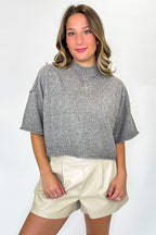 Soft Shift Marled Knit Mock Neck Short Sleeve Sweater - Madison and Mallory
