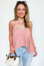 Guava Jam / S Soft Spoken Lace Detail Flowy Tank - FINAL SALE - Madison and Mallory