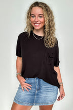 Black / S Soft Structure Relaxed Ribbed Pocket Top - BACK IN STOCK - Madison and Mallory