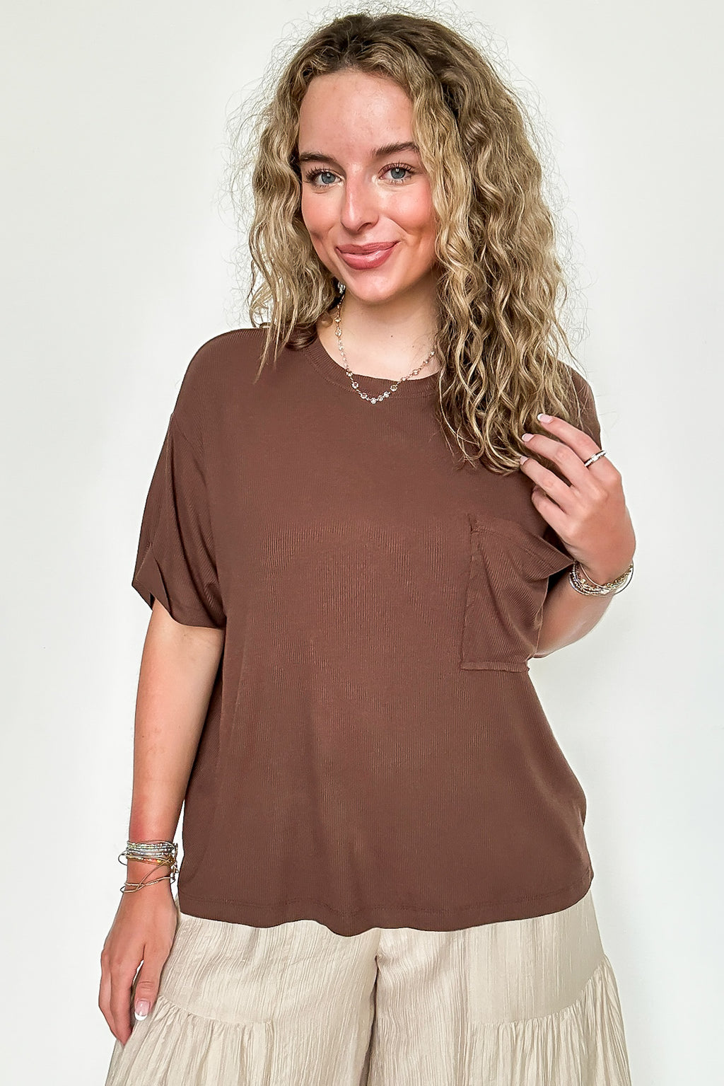 Soft Structure Relaxed Ribbed Pocket Top - BACK IN STOCK - Madison and Mallory