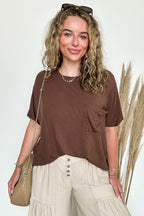 Brown / S Soft Structure Relaxed Ribbed Pocket Top - Madison and Mallory
