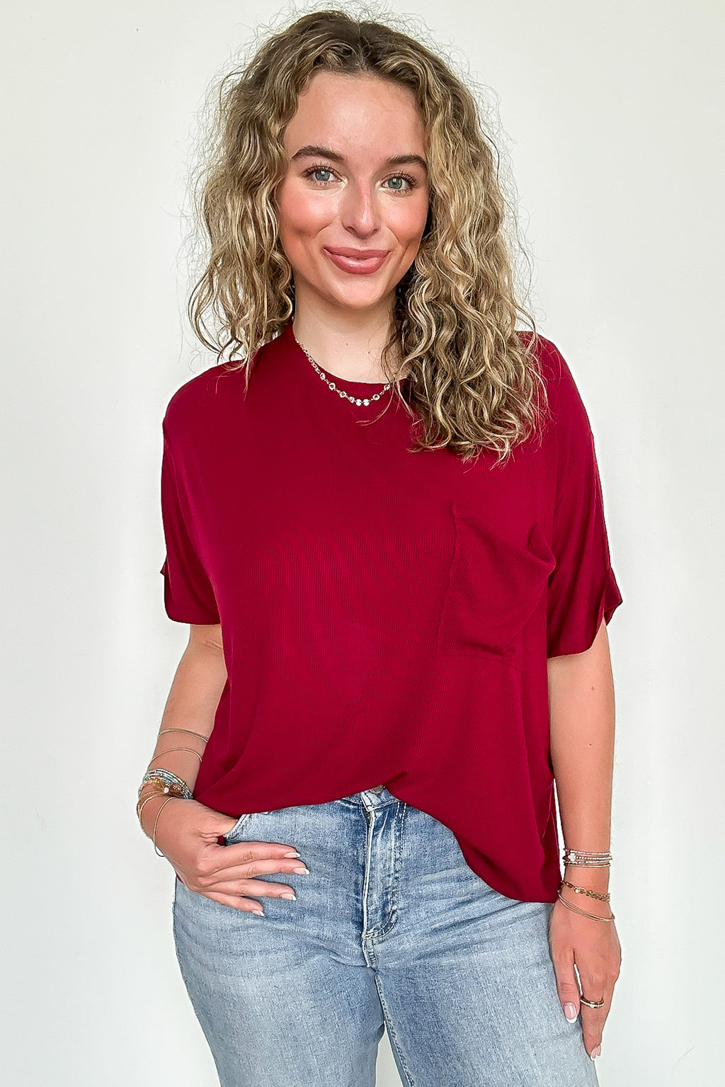 Soft Structure Relaxed Ribbed Pocket Top - BACK IN STOCK - Madison and Mallory