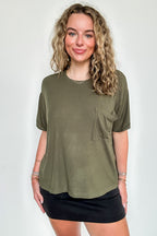 Dark Olive / S Soft Structure Relaxed Ribbed Pocket Top - BACK IN STOCK - Madison and Mallory
