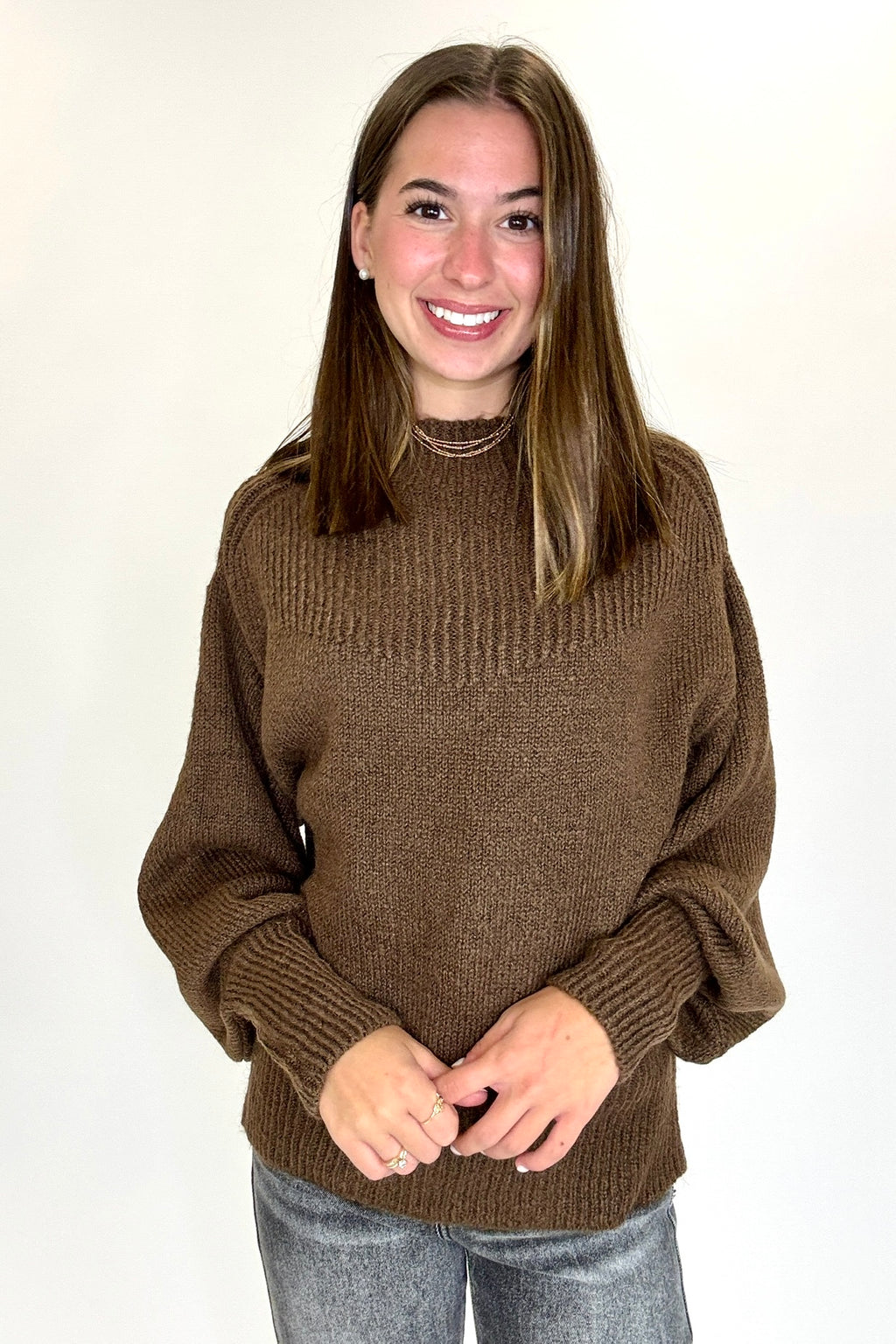 Brown / S Soft Aura Mock Neck Sweater - FINAL SALE - Madison and Mallory