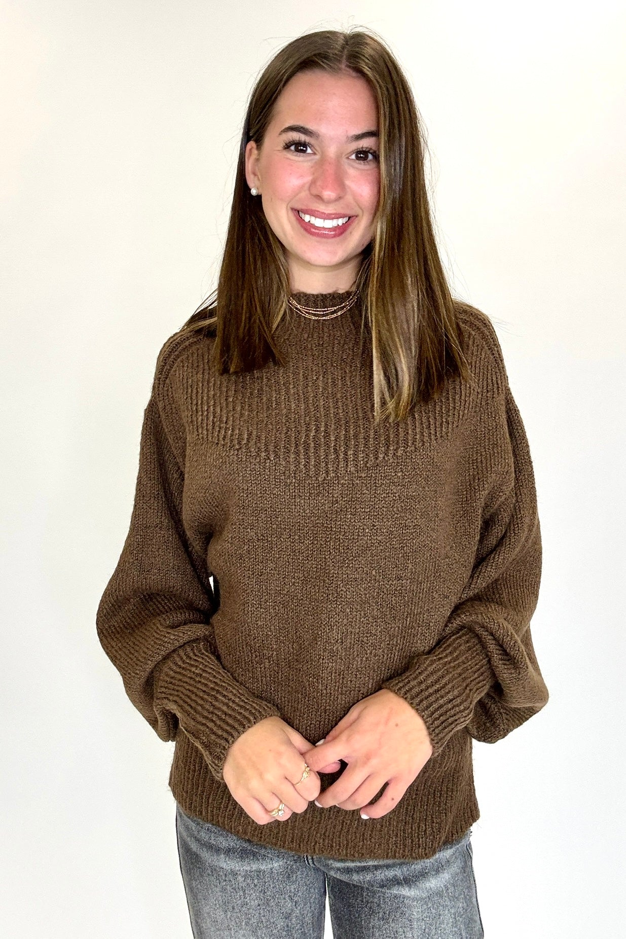 Brown / S Soft Aura Mock Neck Sweater - Madison and Mallory
