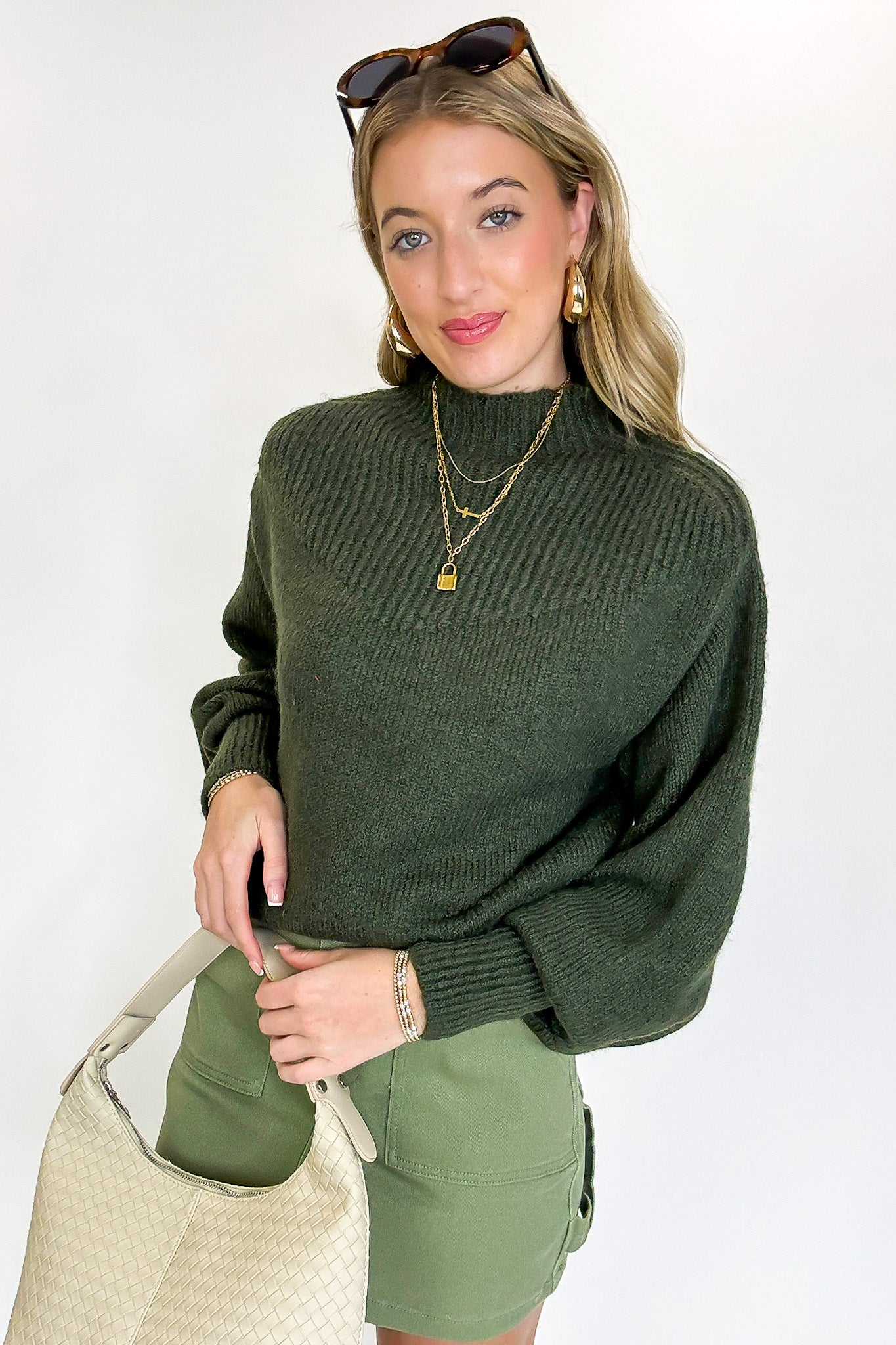 Dark Olive / S Soft Aura Mock Neck Sweater - Madison and Mallory