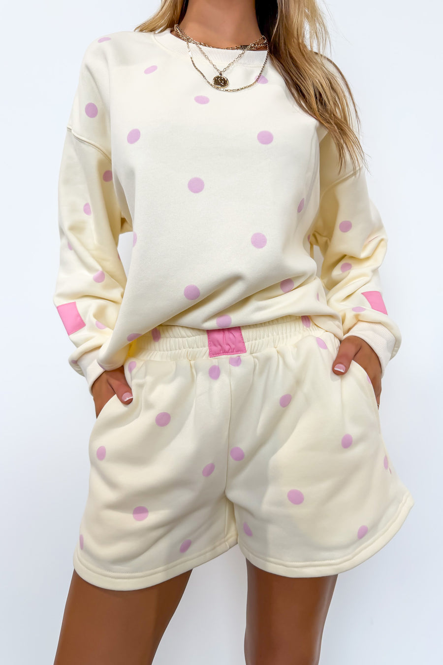 Cream/Pink / S Soft Dot Lounge Elastic Waist Shorts - Madison and Mallory
