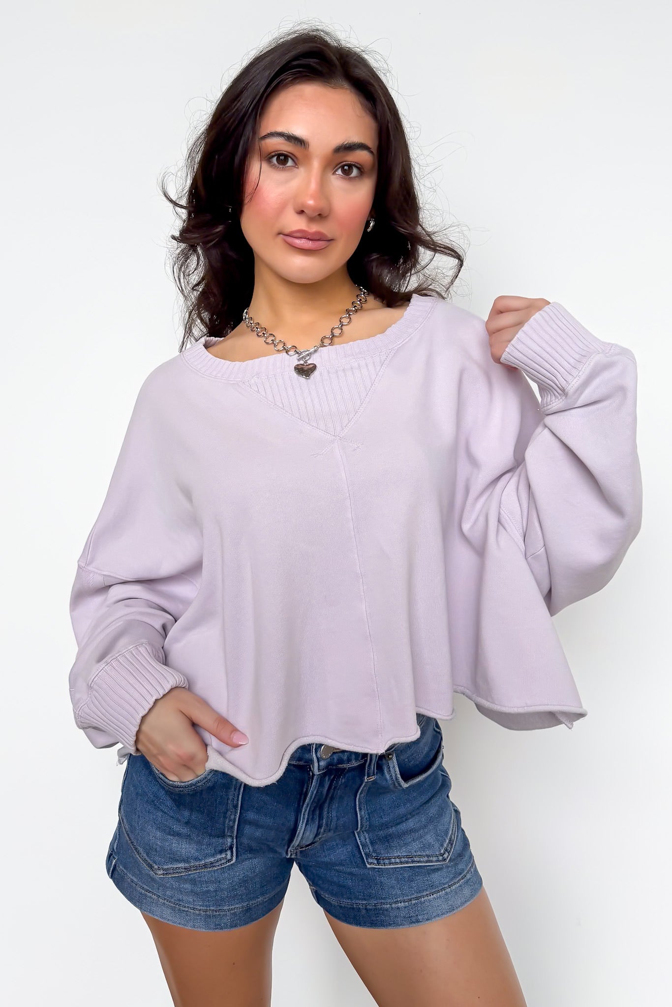 Lavender / S Soft Dye Fleeced Sweatshirt - Madison and Mallory