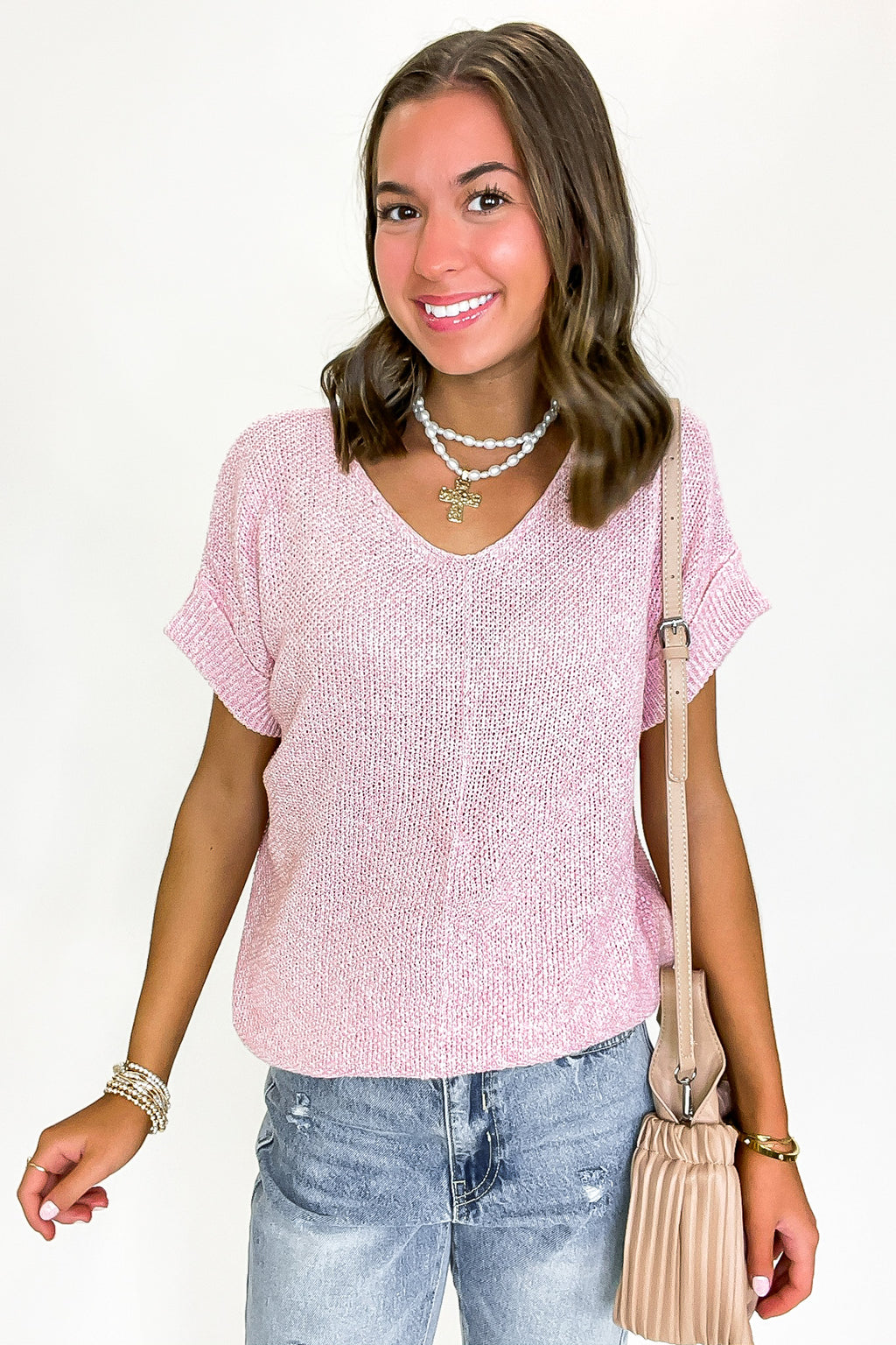 Dusty Pink / S Soft Form Short Sleeve Knit Top - Madison and Mallory