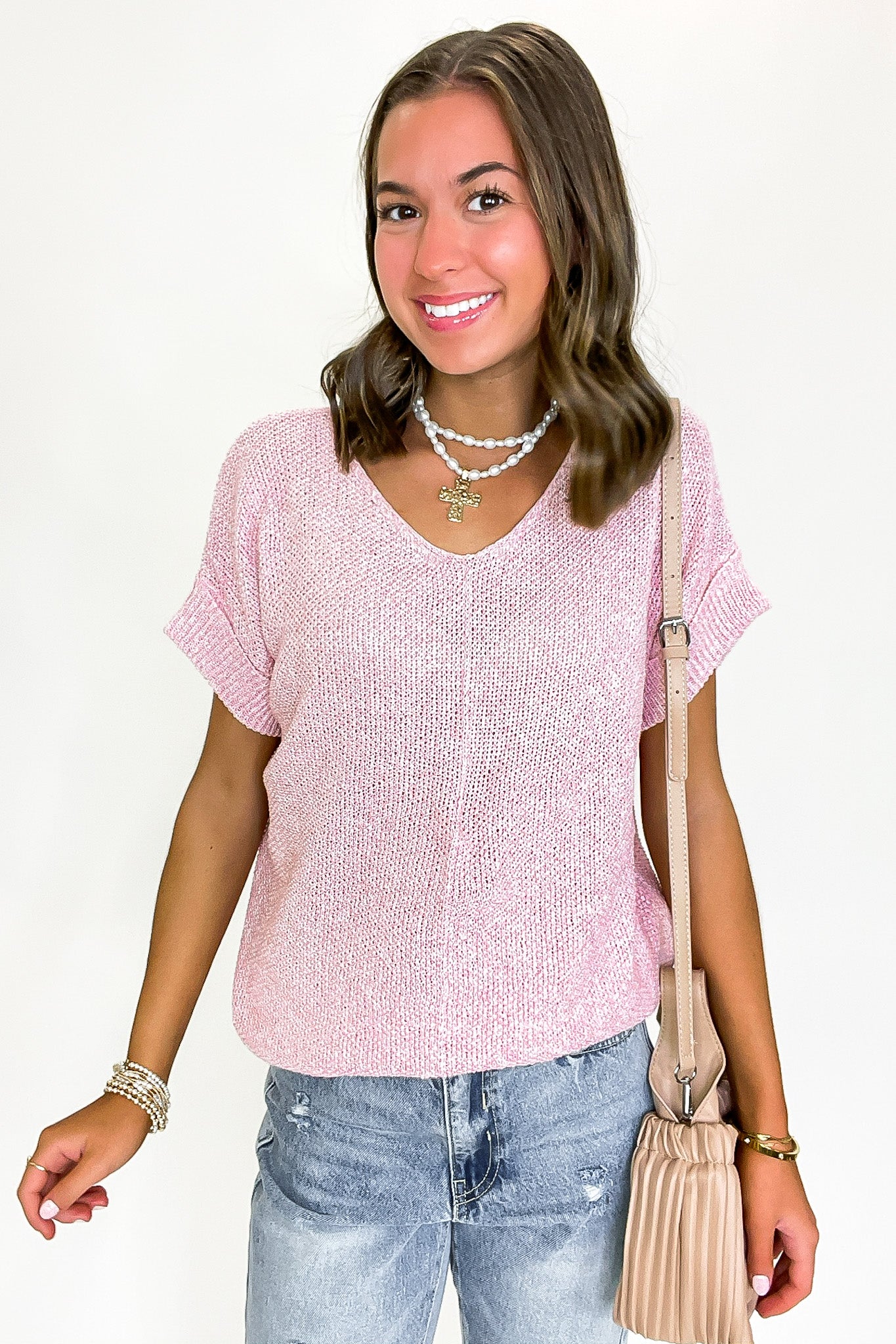 Dusty Pink / S Soft Form Short Sleeve Knit Top - BACK IN STOCK - Madison and Mallory