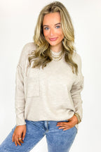 Heather Beige / SM Soft Horizon High Low Hem Pocket Sweater - BACK IN STOCK - Madison and Mallory