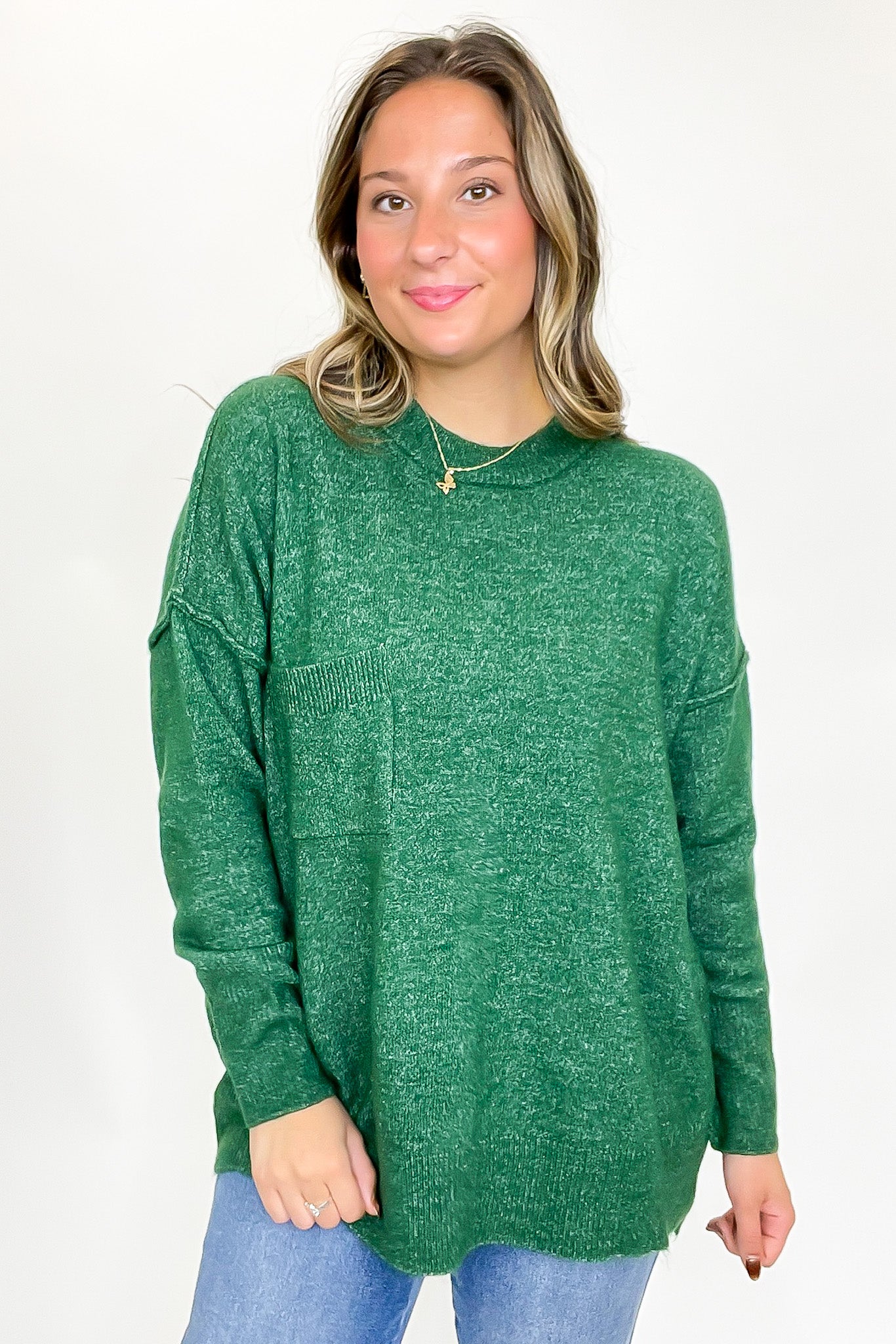 Soft Horizon High Low Hem Pocket Sweater - BACK IN STOCK