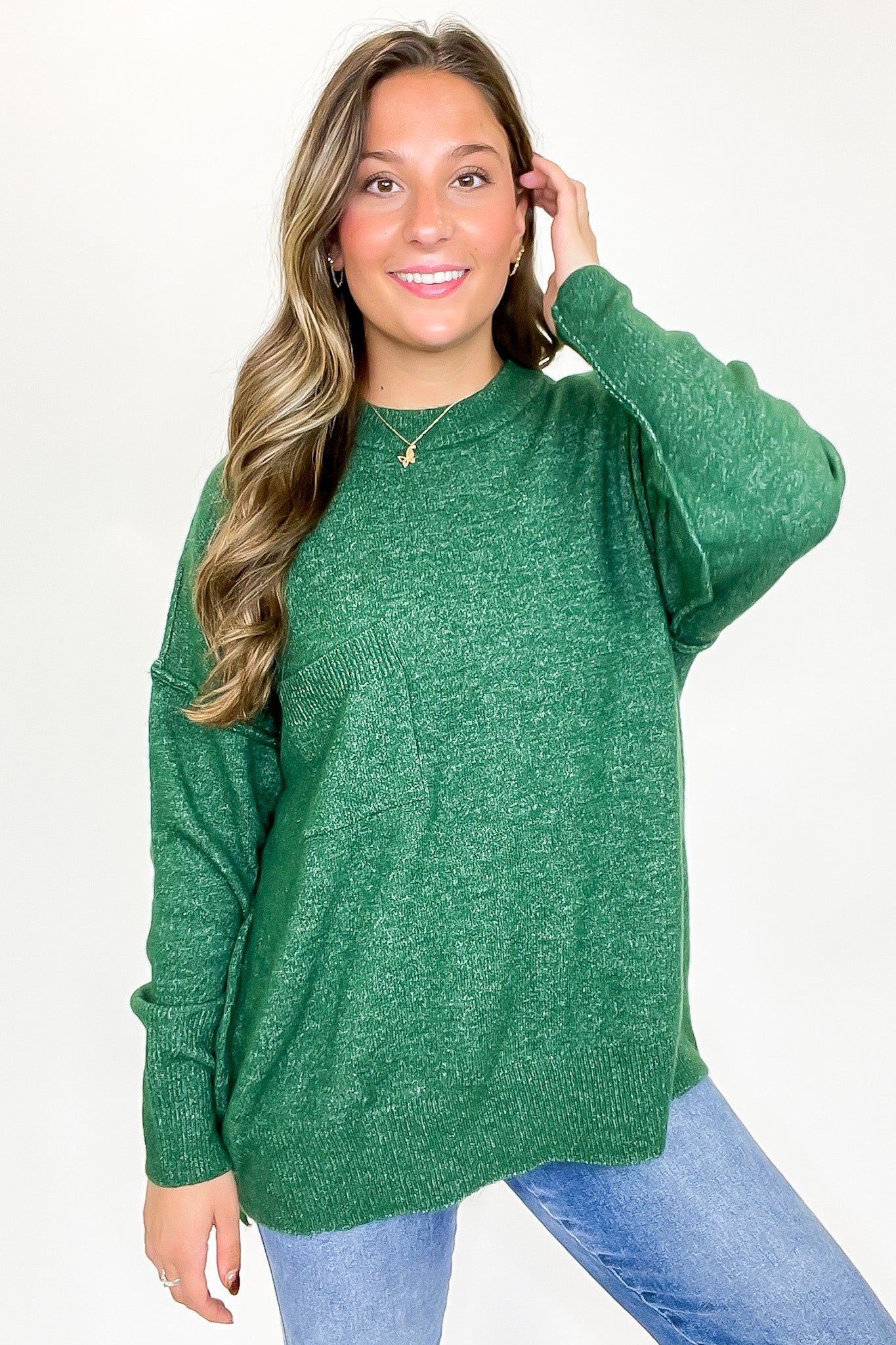 Soft Horizon High Low Hem Pocket Sweater - BACK IN STOCK