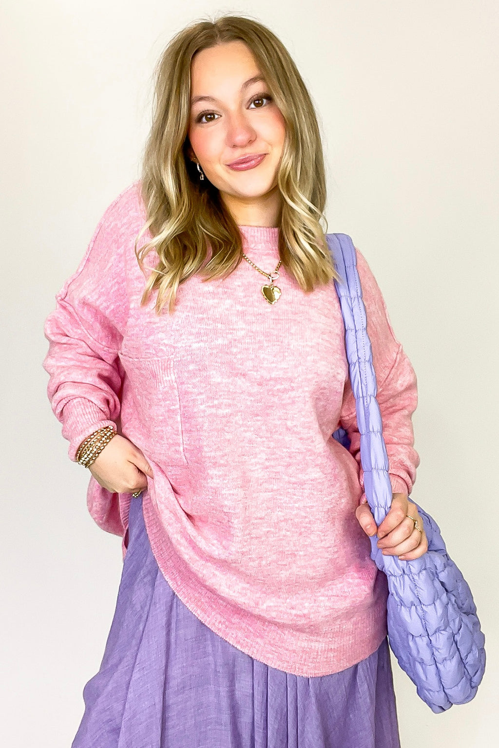 Heather Dark Pink / SM Soft Horizon High Low Hem Pocket Sweater - Madison and Mallory