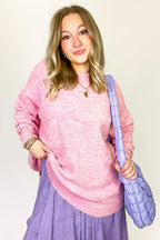 Heather Dark Pink / SM Soft Horizon High Low Hem Pocket Sweater - Madison and Mallory