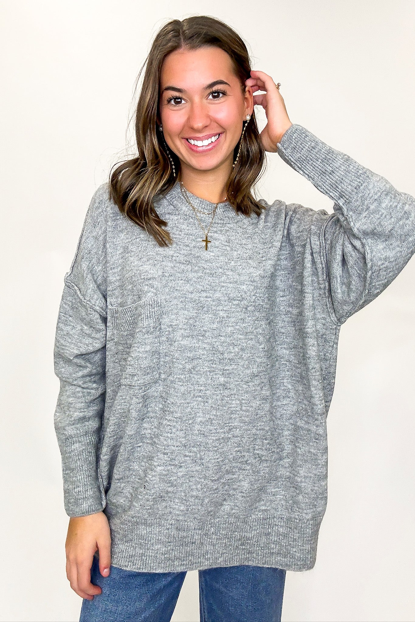 Soft Horizon High Low Hem Pocket Sweater - BACK IN STOCK