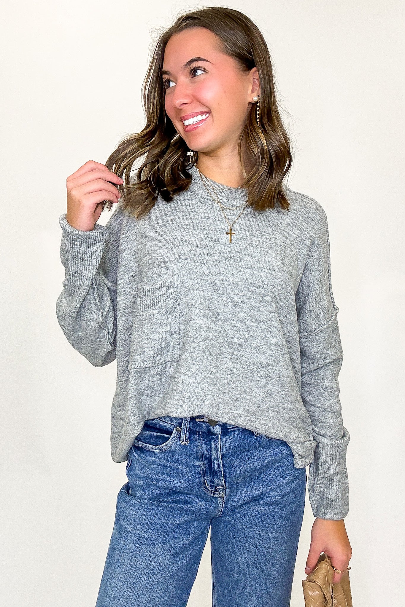 Soft Horizon High Low Hem Pocket Sweater - BACK IN STOCK