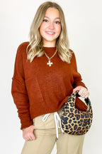 Heather Rust / SM Soft Horizon High Low Hem Pocket Sweater - BACK IN STOCK - Madison and Mallory