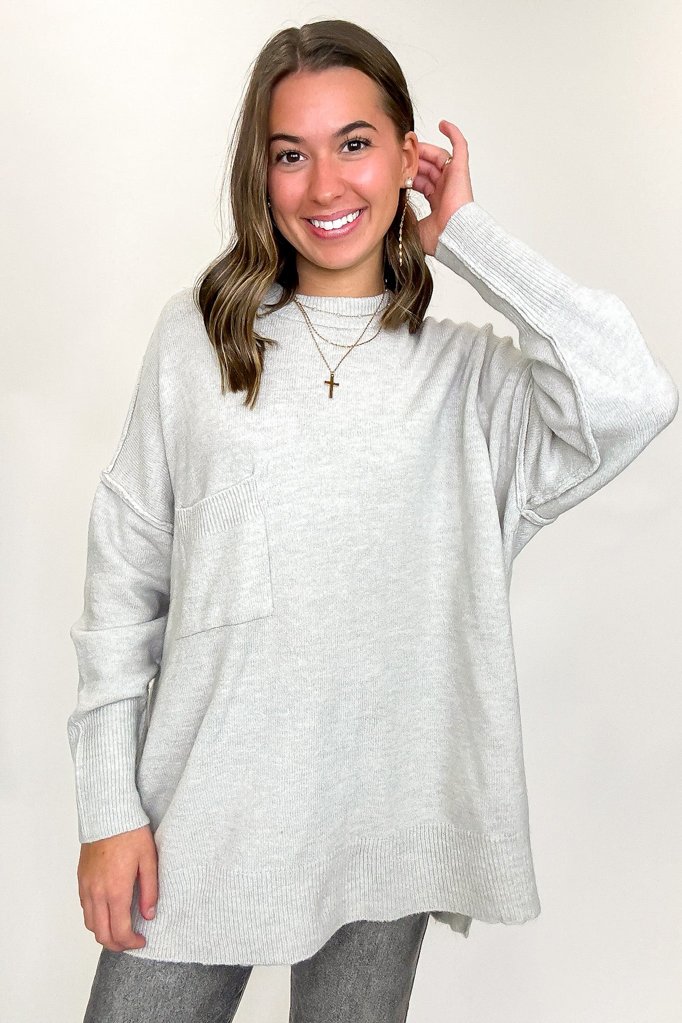 Soft Horizon High Low Hem Pocket Sweater - BACK IN STOCK