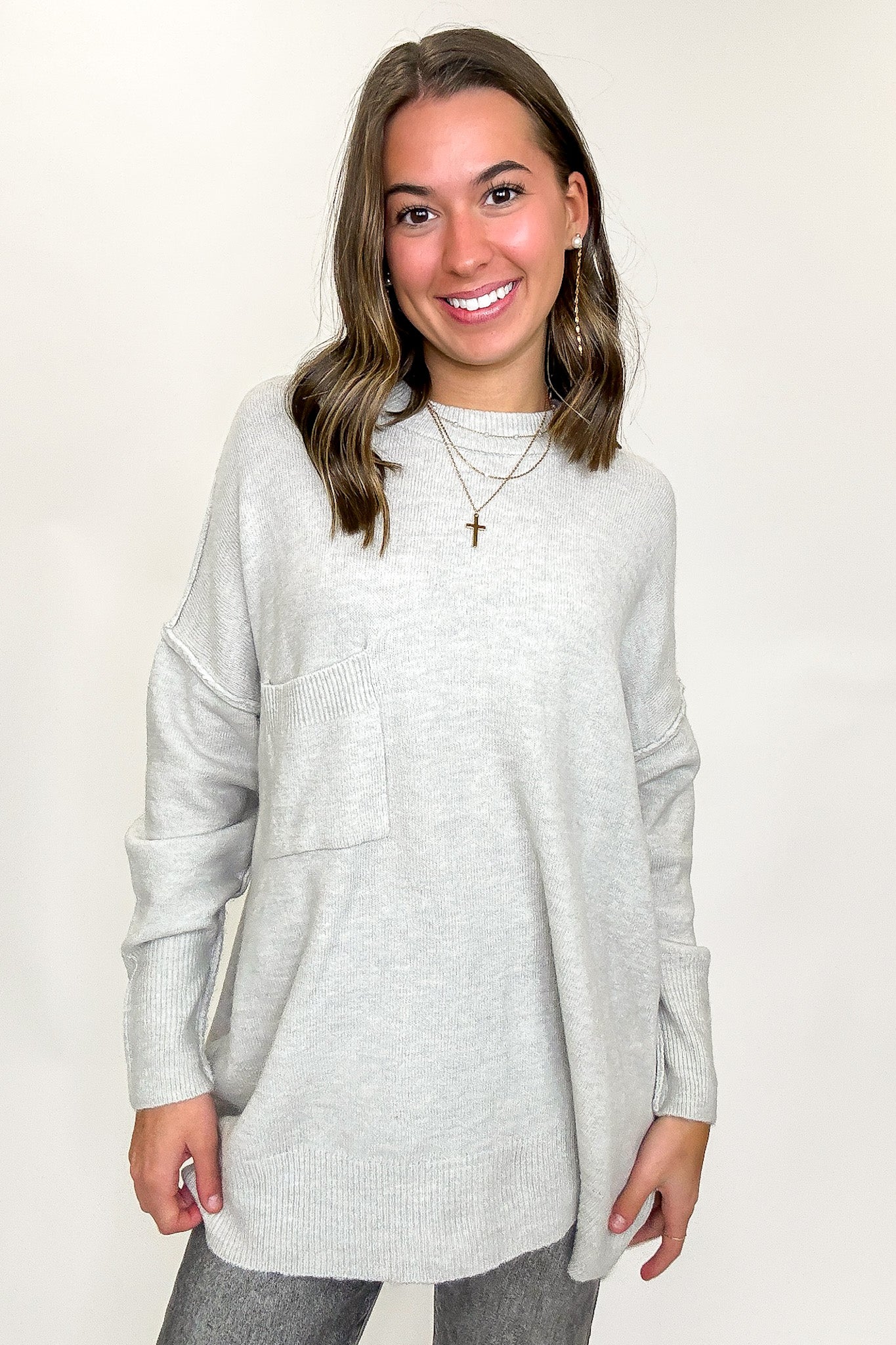 Soft Horizon High Low Hem Pocket Sweater - BACK IN STOCK