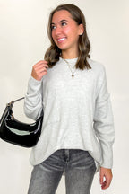 Light Cement / SM Soft Horizon High Low Hem Pocket Sweater - Madison and Mallory