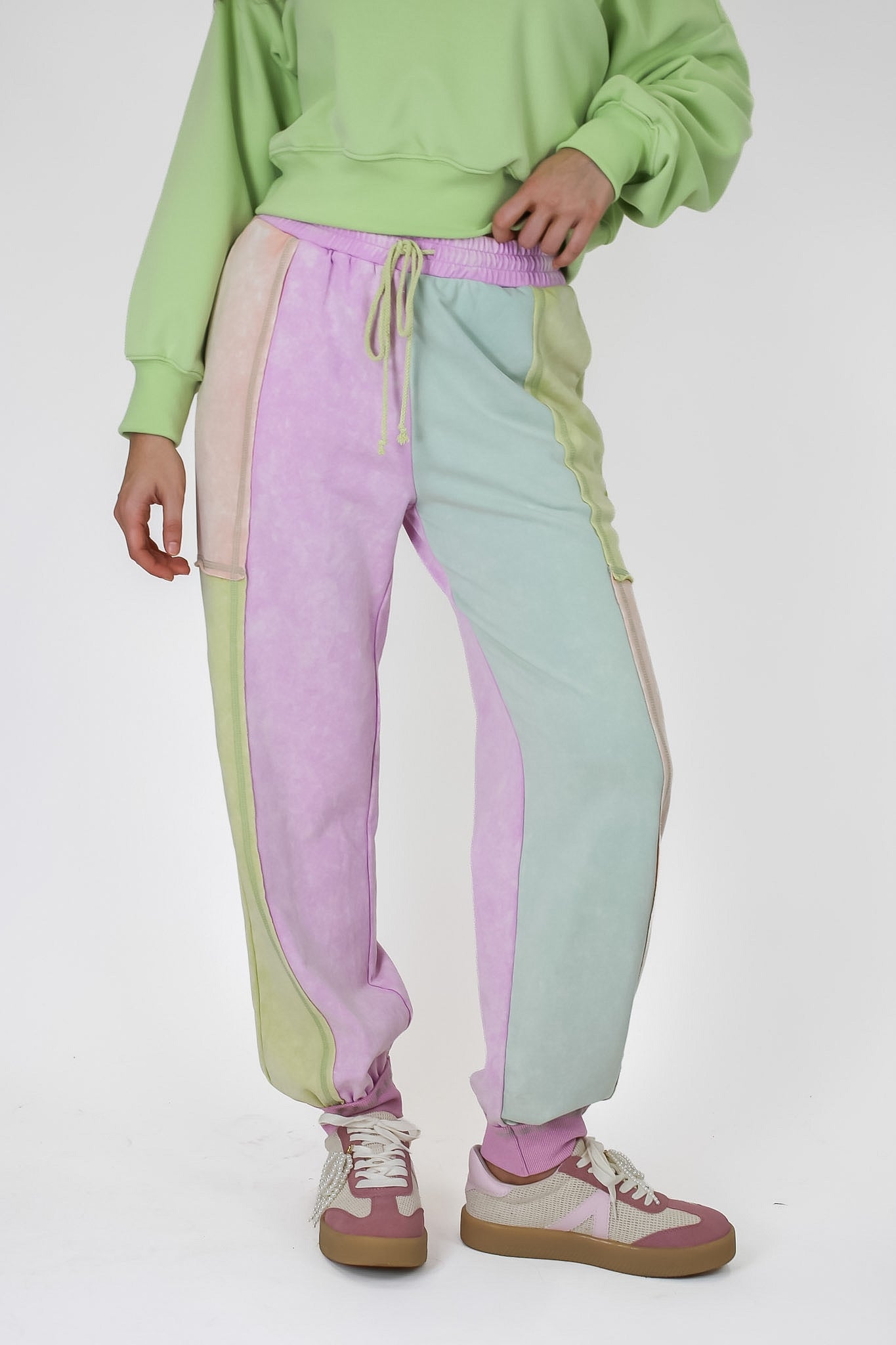 S / Pastel Garden Soft Hue Pastel Color Block Joggers - Madison and Mallory