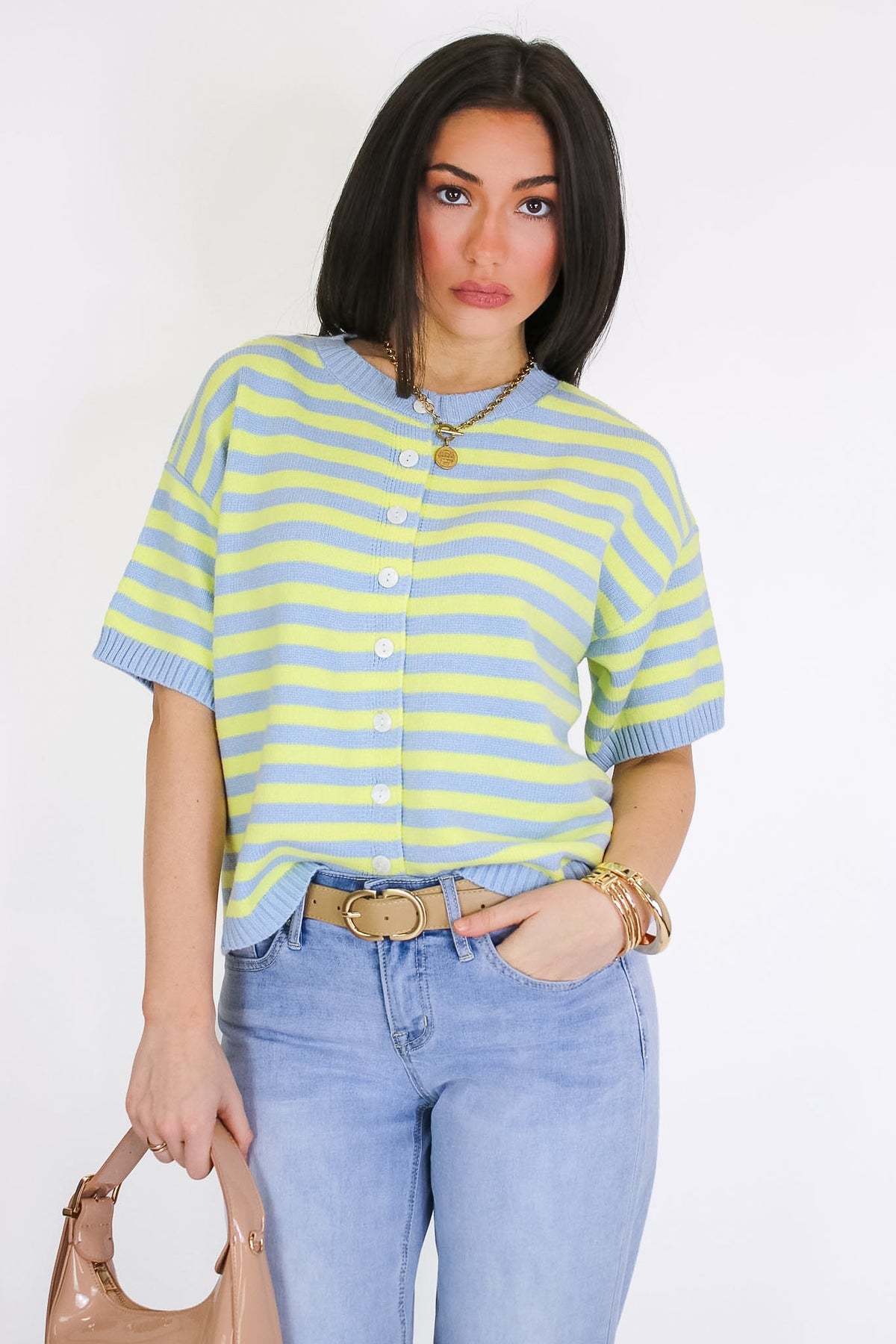 Sky/Yellow / S Soft Morning Stripe Knit Top - Madison and Mallory