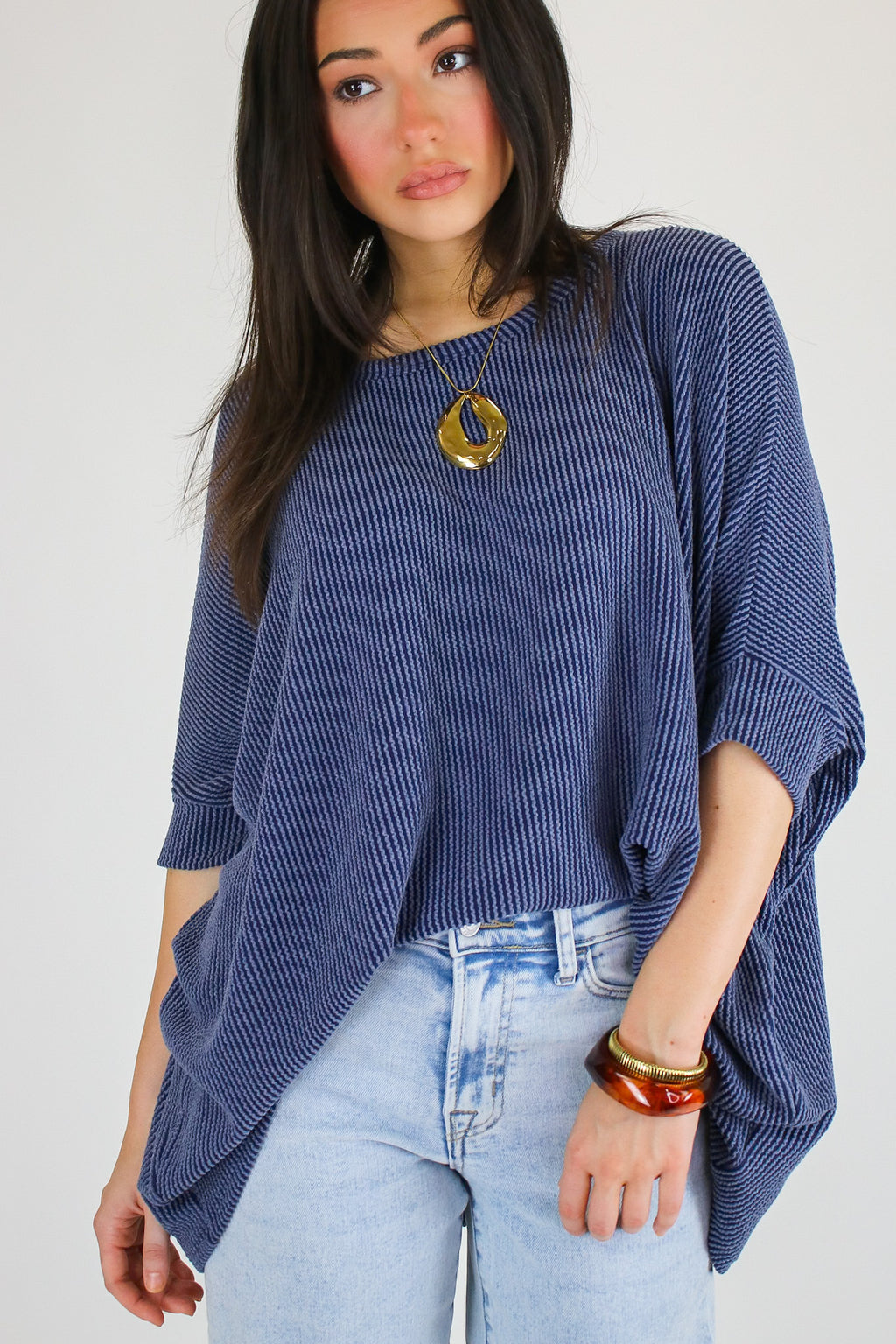 Navy / SM Soft Motion Ribbed Knit Top - Madison and Mallory