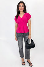 Soft Pleat V-Neck Smocked Top - Madison and Mallory