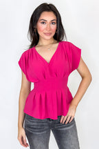 Soft Pleat V-Neck Smocked Top - Madison and Mallory