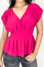 Soft Pleat V-Neck Smocked Top - Madison and Mallory