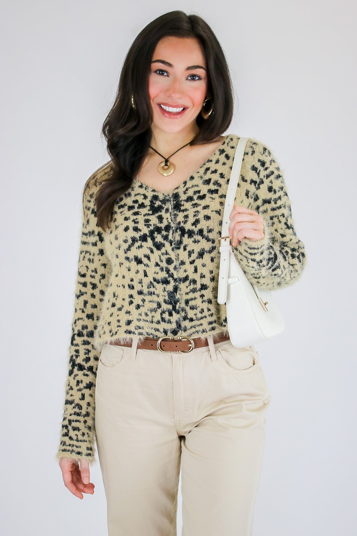 Soft Prowl Fuzzy Knit Animal Print Cardigan