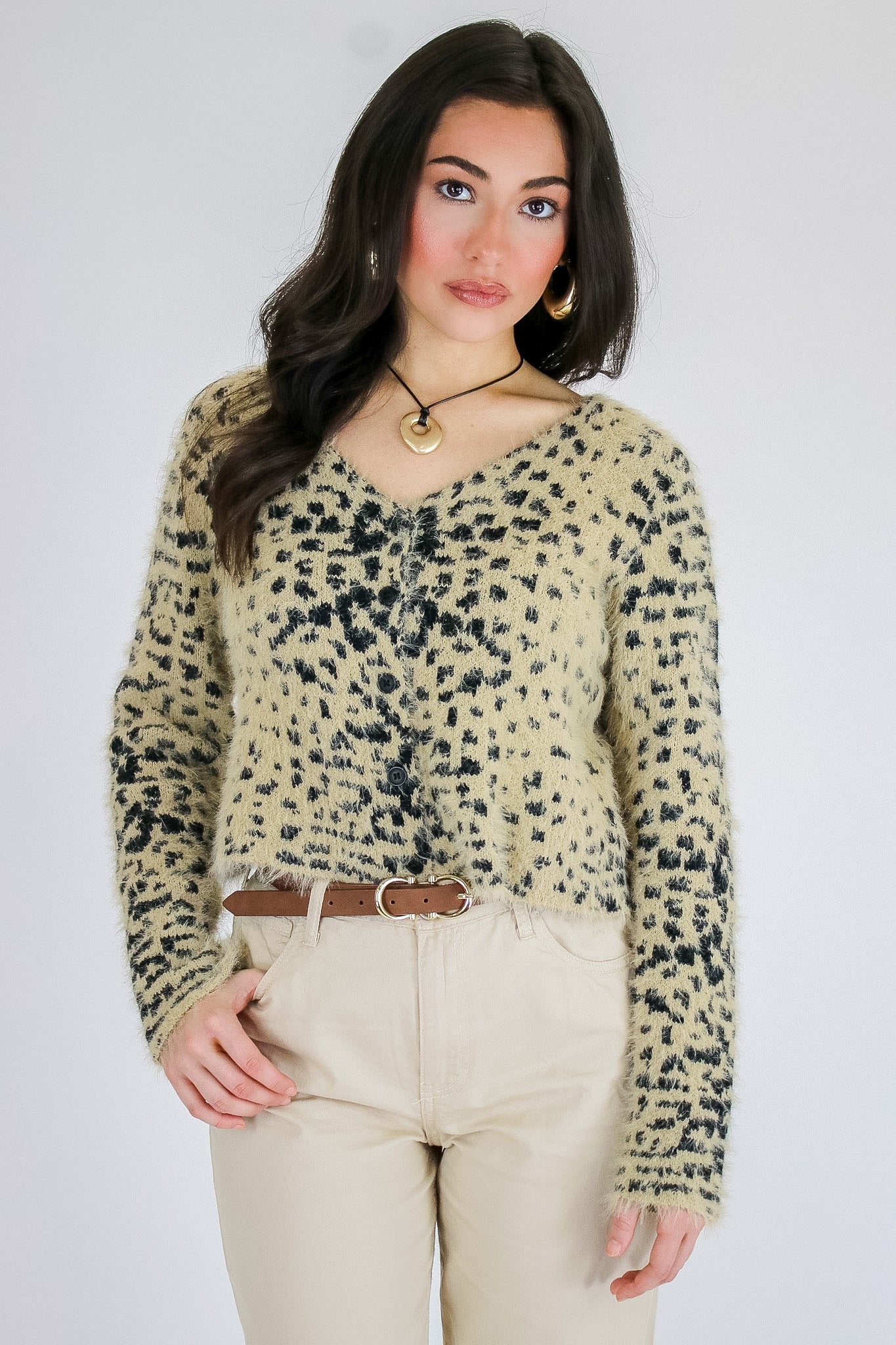 Soft Prowl Fuzzy Knit Animal Print Cardigan