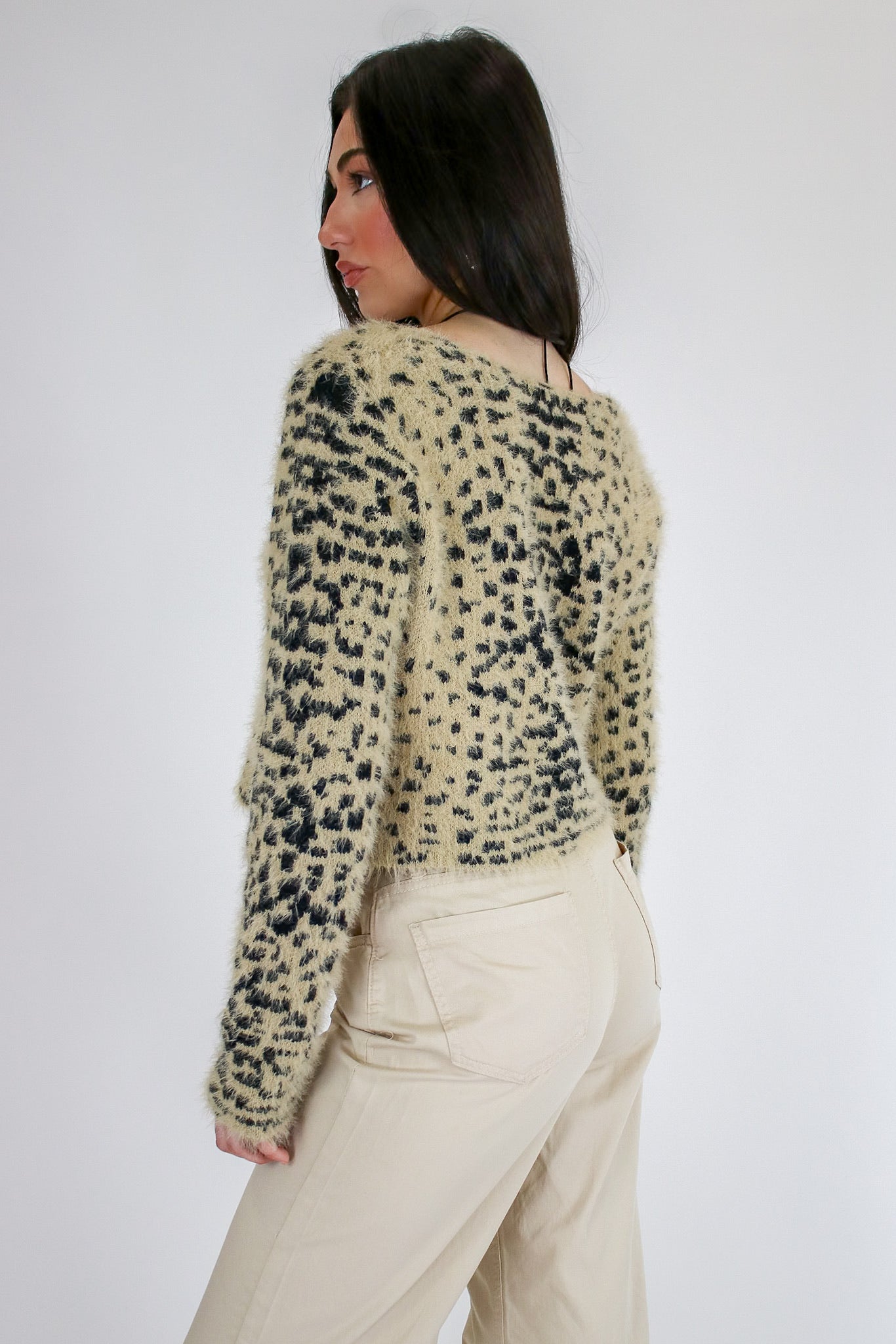 Soft Prowl Fuzzy Knit Animal Print Cardigan