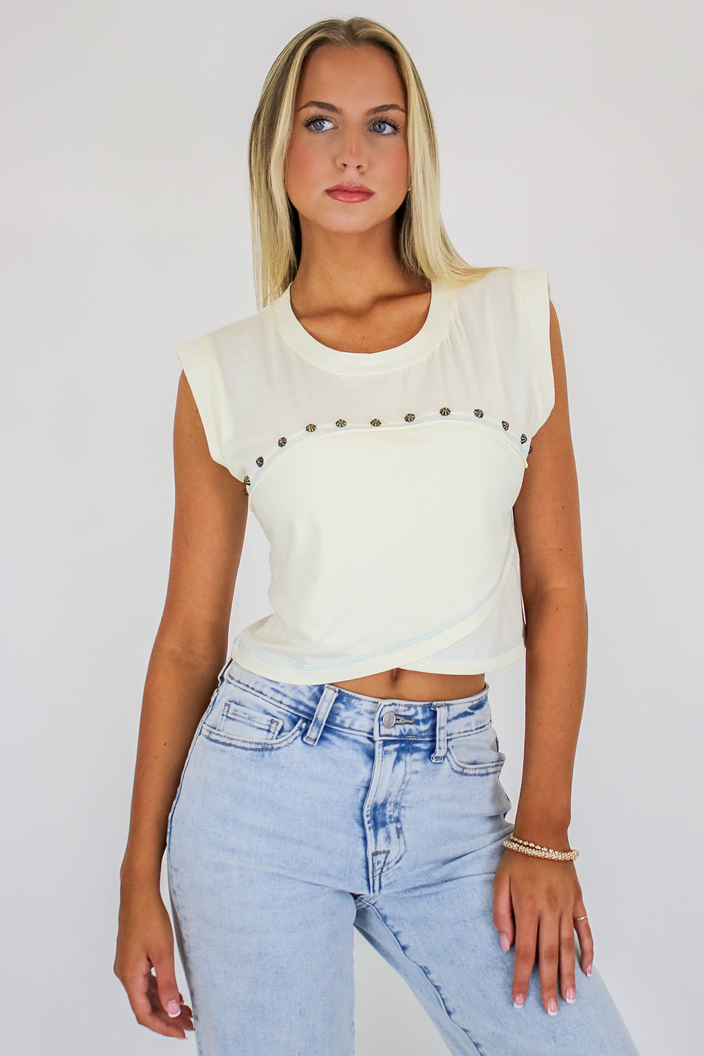 Soft Rebel Studded Crossover Top - Madison and Mallory