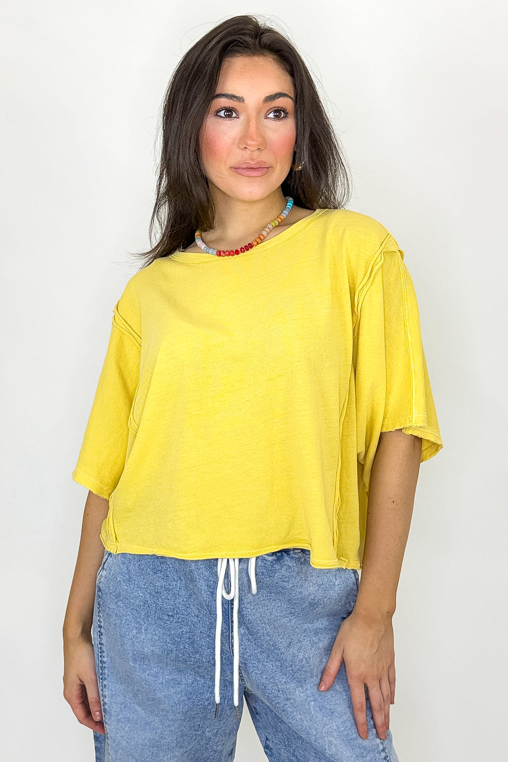 Yellow / S Soft Reset Mineral Washed Dolman Top - Madison and Mallory