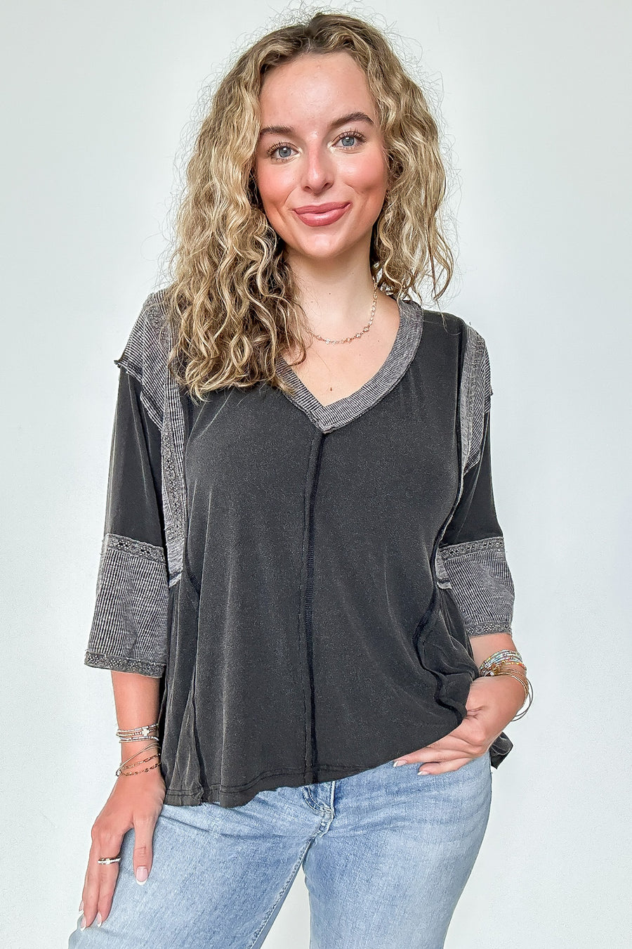 Black / S Soft Serenade Crochet Trim Top - Madison and Mallory