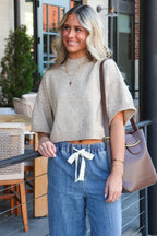 Soft Shift Marled Knit Mock Neck Short Sleeve Sweater - Madison and Mallory