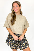 Soft Shift Marled Knit Mock Neck Short Sleeve Sweater - Madison and Mallory