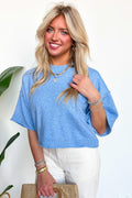 Ocean Blue / S Soft Shift Marled Knit Mock Neck Short Sleeve Sweater - Madison and Mallory